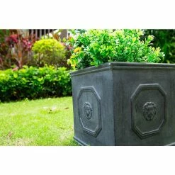KANTE 12.6 in. W Square Antique Gray Lightweight Concrete/Fiberglass Indoor Outdoor English Lion Head Planter -Green Haven Store antique gray kante plant pots osf0172b c80451 1f 1000