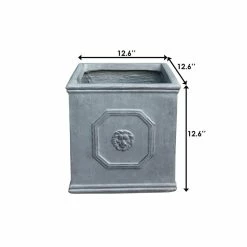 KANTE 12.6 in. W Square Antique Gray Lightweight Concrete/Fiberglass Indoor Outdoor English Lion Head Planter -Green Haven Store antique gray kante plant pots osf0172b c80451 fa 1000