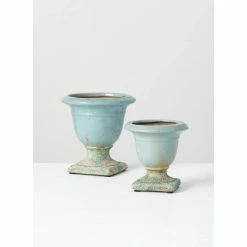 SULLIVANS Aqua Ceramic Urns (Set of 2) 9 SULLIVANS Aqua Ceramic Urns (Set of 2) -Green Haven Store aqua sullivans plant pots cm2891 1f 1000
