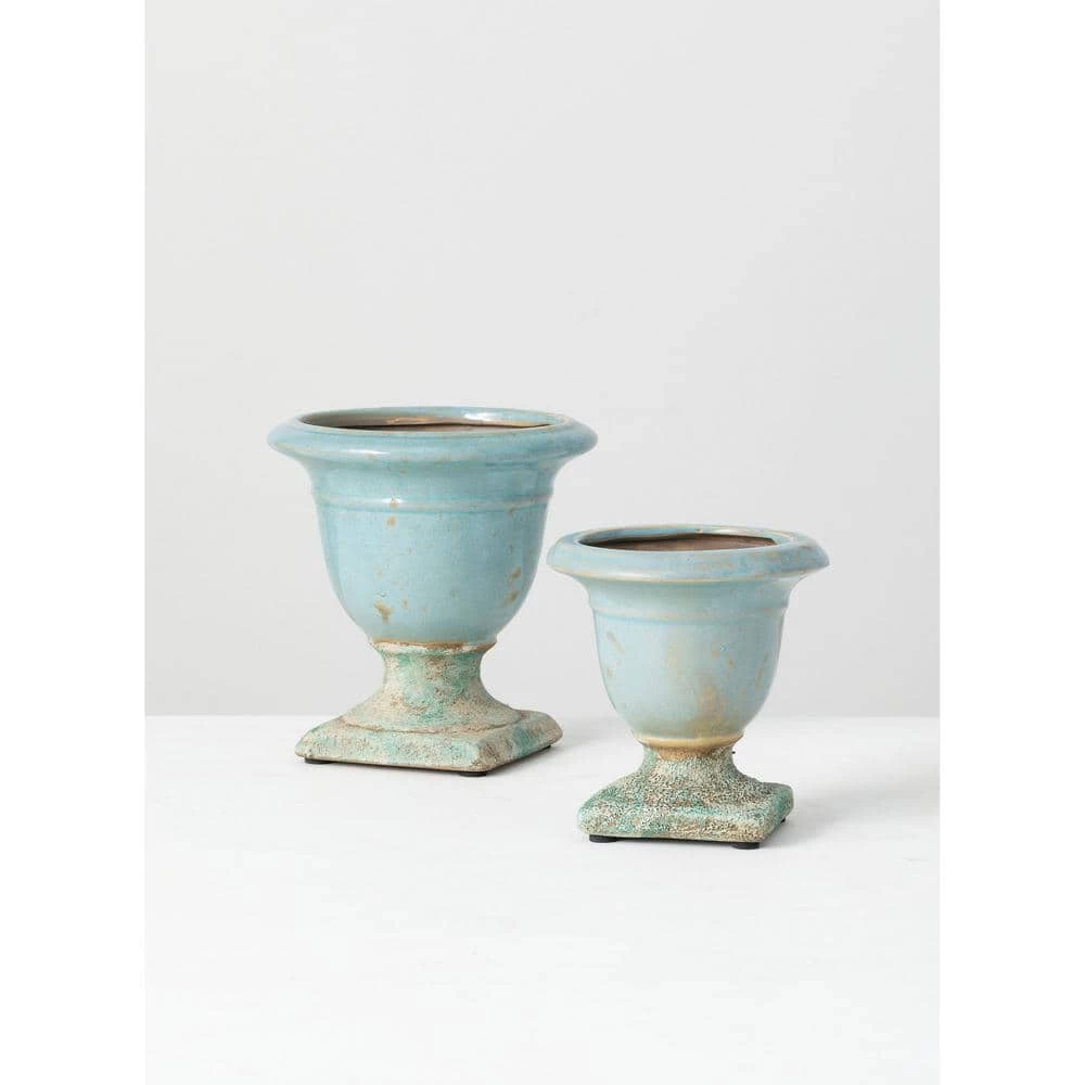 SULLIVANS Aqua Ceramic Urns (Set of 2) 6 SULLIVANS Aqua Ceramic Urns (Set of 2) - Image 4