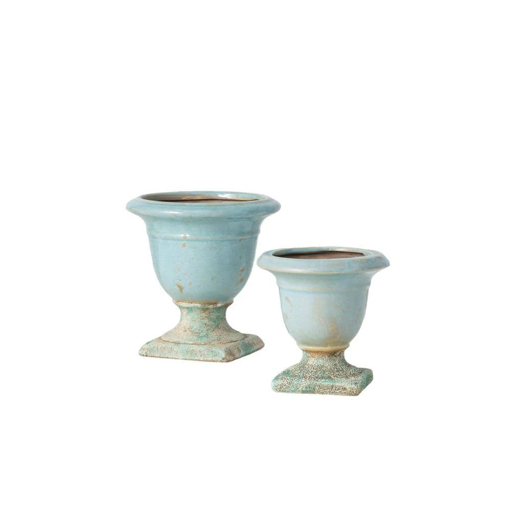 SULLIVANS Aqua Ceramic Urns (Set of 2) 3 SULLIVANS Aqua Ceramic Urns (Set of 2)