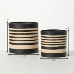 SULLIVANS Black and Brown Striped Ceramic Planter (Set of 2) 9 SULLIVANS Black and Brown Striped Ceramic Planter (Set of 2) -Green Haven Store black and brown striped sullivans plant pots pr2715 1f 1000