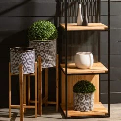 SULLIVANS Black and White Gemoetric Pattern Metal Planter (Set of 3) -Green Haven Store black and white patterned sullivans plant pots met1828 1f 1000