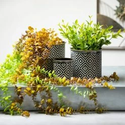 SULLIVANS Black and White Gemoetric Pattern Metal Planter (Set of 3) -Green Haven Store black and white patterned sullivans plant pots met1828 44 1000