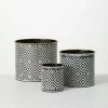 SULLIVANS Black and White Gemoetric Pattern Metal Planter (Set of 3) -Green Haven Store black and white patterned sullivans plant pots met1828 64 1000