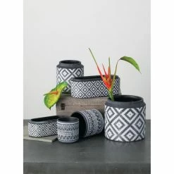 SULLIVANS Black Cement Flower Pots (Set of 2) -Green Haven Store black sullivans plant pots cmt1174 4f 1000