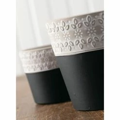 SULLIVANS Black Cement Flower Pots (Set of 2) -Green Haven Store black sullivans plant pots cmt1175 4f 1000