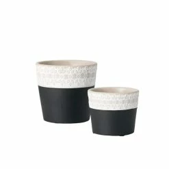 SULLIVANS Black Cement Flower Pots (Set of 2)