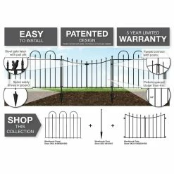 Vigoro Westbrook 36 in. x 48 in. Black Steel Fence Panel (4-Pack) -Green Haven Store black vigoro garden fencing 860329 4pk 76 1000