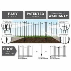 Vigoro Beaumont 40.4 in. H x 49.6 in. W Black Steel 3-Rail Fence Panel -Green Haven Store black vigoro garden fencing 860336 4f 1000
