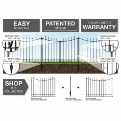 Vigoro Beaumont 40.4 in. H x 49.6 in. W Black Steel 3-Rail Fence Panel (4-Pack) -Green Haven Store black vigoro garden fencing 860336 4pk 4f 1000