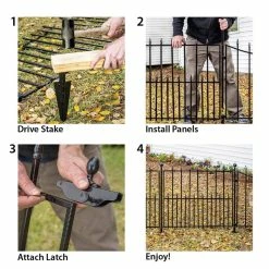 Vigoro Empire 30 in. x 36 in. Black Steel 3-Rail Fence Panel (4-Pack) -Green Haven Store black vigoro garden fencing 860374 4pk 31 1000