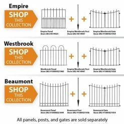 Vigoro Empire 30 in. x 36 in. Black Steel 3-Rail Fence Panel (4-Pack) -Green Haven Store black vigoro garden fencing 860374 4pk 4f 1000