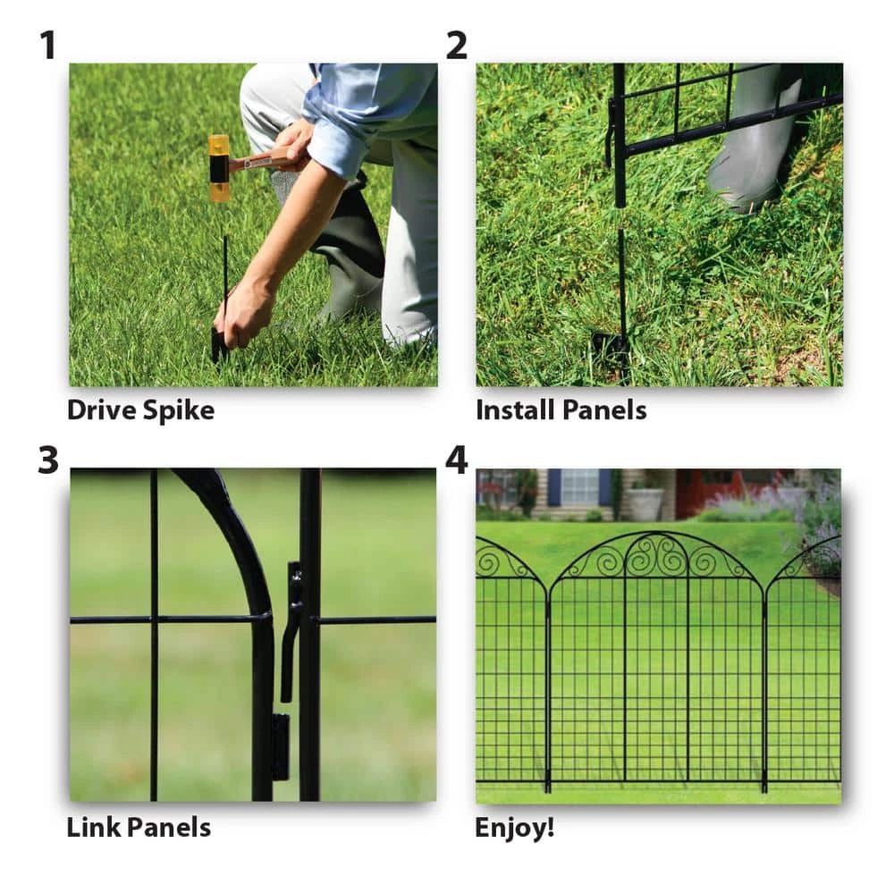 Vigoro Rockdale 43.8 in. Black Steel Fence Panel (3-Pack) 9 Vigoro Rockdale 43.8 in. Black Steel Fence Panel (3-Pack) - Image 7