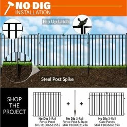 Vigoro 37.2 in. H x 55.7 in. W Steel 3-Rail Garden Fence Gate -Green Haven Store black vigoro garden fencing 860718 a0 1000