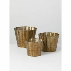 SULLIVANS Brown Metal Flower Pots (Set of 3) -Green Haven Store brown sullivans plant pots met1578 4f 1000