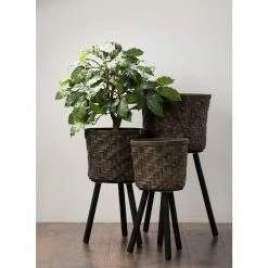 SULLIVANS Basket On Stand - Set of 3 -Green Haven Store brown sullivans plant pots n2574 4f 1000
