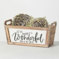 SULLIVANS Brown "Wonderful" Wooden Planter -Green Haven Store brown sullivans plant pots pn3558 c3 1000