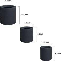 KANTE 15.8 in. x 12.9 in. and 9.8 in. W Round Charcoal Concrete/Fiberglass Indoor Outdoor Elegant Planters -Green Haven Store charcoal kante plant pots osc0119abc c60121 44 1000