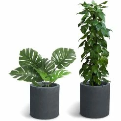KANTE 15.8 in. x 12.9 in. and 9.8 in. W Round Charcoal Concrete/Fiberglass Indoor Outdoor Elegant Planters -Green Haven Store charcoal kante plant pots osc0119abc c60121 4f 1000