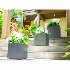 KANTE 16 in. x 12 in. and 10 in. W Square Charcoal Lightweight Concrete/Fiberglass Indoor Outdoor Elegant Planters (Set of 3) -Green Haven Store charcoal kante plant pots osf0001abc c60121 1f 1000