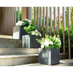 KANTE 16 in. x 12 in. and 10 in. W Square Charcoal Lightweight Concrete/Fiberglass Indoor Outdoor Elegant Planters (Set of 3) -Green Haven Store charcoal kante plant pots osf0001abc c60121 4f 1000