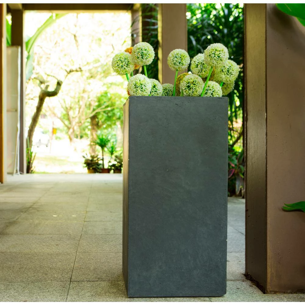 KANTE 24 in. H Square Charcoal Concrete/Fiberglass Indoor Outdoor Elegant Tall Planter 13 KANTE 24 in. H Square Charcoal Concrete/Fiberglass Indoor Outdoor Elegant Tall Planter - Image 11