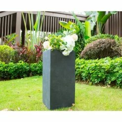 KANTE 28 in. H Square Charcoal Concrete/Fiberglass Indoor Outdoor Modern Tall Planter -Green Haven Store charcoal kante plant pots osf0002c c60121 1d 1000