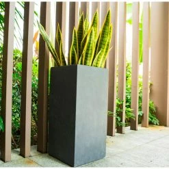 KANTE 28 in. H Square Charcoal Concrete/Fiberglass Indoor Outdoor Modern Tall Planter -Green Haven Store charcoal kante plant pots osf0002c c60121 44 1000