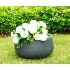 KANTE Medium 10 in. Tall Charcoal Lightweight Concrete Round Outdoor Bowl Planter -Green Haven Store charcoal kante plant pots rc0051c c60121 c3 1000