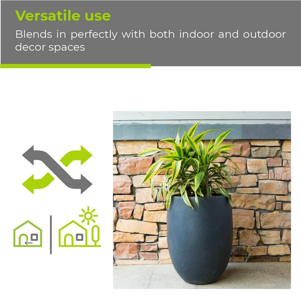 KANTE 21.7 in. Tall Charcoal Lightweight Concrete Round Outdoor Planter 8 KANTE 21.7 in. Tall Charcoal Lightweight Concrete Round Outdoor Planter - Image 6