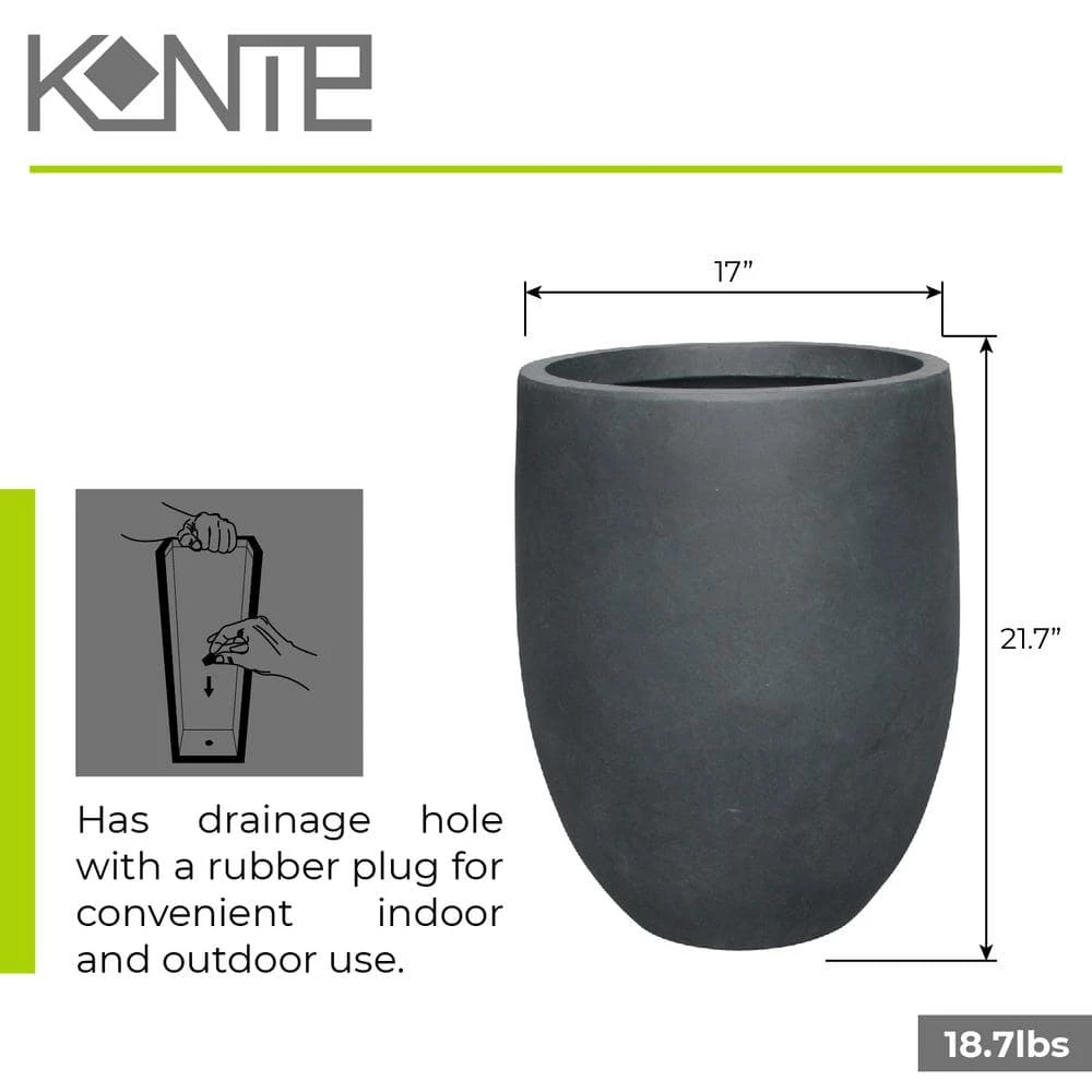 KANTE 21.7 in. Tall Charcoal Lightweight Concrete Round Outdoor Planter 6 KANTE 21.7 in. Tall Charcoal Lightweight Concrete Round Outdoor Planter - Image 4