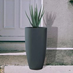 KANTE 13.39 in. x 23.62 in. Round Charcoal Finish Lightweight Concrete and Fiberglass Indoor Outdoor Planter w/Drainage Hole -Green Haven Store charcoal kante plant pots rc0099a c60121 76 1000