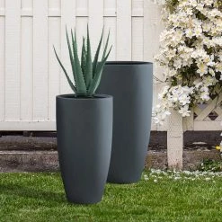 KANTE 31.4" and 23.6"H Charcoal Finish Concrete Tall Planters (Set of 2), Large Outdoor Indoor w/Drainage Hole & Rubber Plug -Green Haven Store charcoal kante plant pots rc0099ab c60121 44 1000