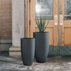 KANTE 31.4" and 23.6"H Charcoal Finish Concrete Tall Planters (Set of 2), Large Outdoor Indoor w/Drainage Hole & Rubber Plug -Green Haven Store charcoal kante plant pots rc0099ab c60121 76 1000