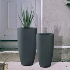 KANTE 31.4" and 23.6"H Charcoal Finish Concrete Tall Planters (Set of 2), Large Outdoor Indoor w/Drainage Hole & Rubber Plug -Green Haven Store charcoal kante plant pots rc0099ab c60121 fa 1000