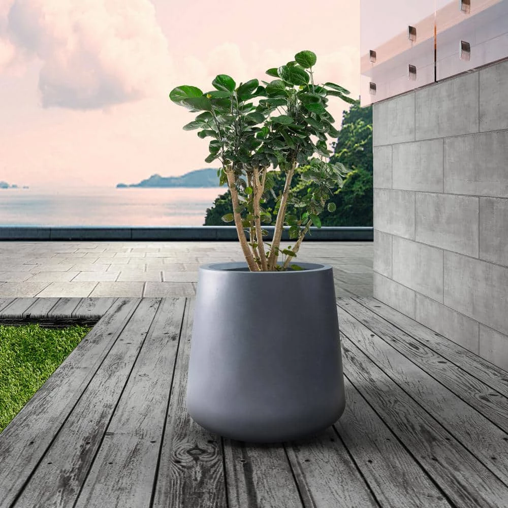 KANTE 11.81 in. x 12.2 in. Round Charcoal Finish Lightweight Concrete & Fiberglass Indoor Outdoor Planter with Drainage Hole 4 KANTE 11.81 in. x 12.2 in. Round Charcoal Finish Lightweight Concrete & Fiberglass Indoor Outdoor Planter with Drainage Hole - Image 2
