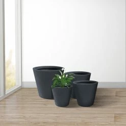 KANTE 20.9", 17.7", 15" & 12.6"H Cylindrical Charcoal Finish Lightweight Concrete Modern Planters Set of 4, Outdoor Indoor -Green Haven Store charcoal kante plant pots rc0154bcde c60121 44 1000
