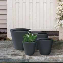 KANTE 20.9", 17.7", 15" & 12.6"H Cylindrical Charcoal Finish Lightweight Concrete Modern Planters Set of 4, Outdoor Indoor -Green Haven Store charcoal kante plant pots rc0154bcde c60121 66 1000
