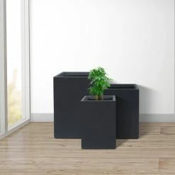 KANTE 19", 16" and 13"H Charcoal Finish Concrete Tall Square Set of 3, Outdoor Indoor Lightweight Planters w/ Drainage Hole 15 KANTE 19", 16" and 13"H Charcoal Finish Concrete Tall Square Set of 3, Outdoor Indoor Lightweight Planters w/ Drainage Hole -Green Haven Store charcoal kante plant pots rf0007abc c60121 44 1000