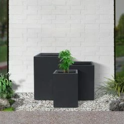 KANTE 19", 16" and 13"H Charcoal Finish Concrete Tall Square Set of 3, Outdoor Indoor Lightweight Planters w/ Drainage Hole 13 KANTE 19", 16" and 13"H Charcoal Finish Concrete Tall Square Set of 3, Outdoor Indoor Lightweight Planters w/ Drainage Hole -Green Haven Store charcoal kante plant pots rf0007abc c60121 4f 1000