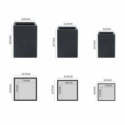 KANTE 19", 16" and 13"H Charcoal Finish Concrete Tall Square Set of 3, Outdoor Indoor Lightweight Planters w/ Drainage Hole 12 KANTE 19", 16" and 13"H Charcoal Finish Concrete Tall Square Set of 3, Outdoor Indoor Lightweight Planters w/ Drainage Hole -Green Haven Store charcoal kante plant pots rf0007abc c60121 c3 1000