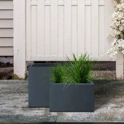 KANTE 23.6" and 19.4"L Rectangular Charcoal Finish Lightweight Concrete Long Planter w/ Drainage Hole Set of 2 Outdoor/Indoor -Green Haven Store charcoal kante plant pots rf0146sa c60121 1f 1000