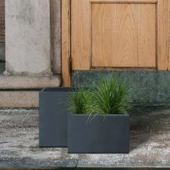 KANTE 23.6" and 19.4"L Rectangular Charcoal Finish Lightweight Concrete Long Planter w/ Drainage Hole Set of 2 Outdoor/Indoor -Green Haven Store charcoal kante plant pots rf0146sa c60121 44 1000