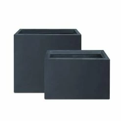 KANTE 23.6" and 19.4"L Rectangular Charcoal Finish Lightweight Concrete Long Planter w/ Drainage Hole Set of 2 Outdoor/Indoor