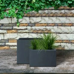 KANTE 23.6" and 19.4"L Rectangular Charcoal Finish Lightweight Concrete Long Planter w/ Drainage Hole Set of 2 Outdoor/Indoor -Green Haven Store charcoal kante plant pots rf0146sa c60121 76 1000