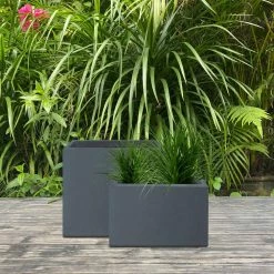 KANTE 23.6" and 19.4"L Rectangular Charcoal Finish Lightweight Concrete Long Planter w/ Drainage Hole Set of 2 Outdoor/Indoor -Green Haven Store charcoal kante plant pots rf0146sa c60121 fa 1000