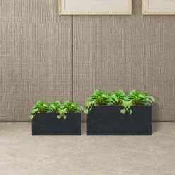 KANTE 31.4 in. & 23.6 in. L Rectangular Charcoal Lightweight Long Low Planters w/Drainage Hole (Set of 2), Outdoor/Indoor -Green Haven Store charcoal kante plant pots rf0147ab c60121 44 1000