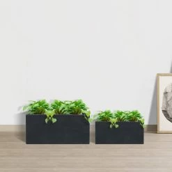 KANTE 31.4 in. & 23.6 in. L Rectangular Charcoal Lightweight Long Low Planters w/Drainage Hole (Set of 2), Outdoor/Indoor -Green Haven Store charcoal kante plant pots rf0147ab c60121 4f 1000