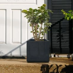 KANTE 11.81 x 11.81 in. Square Charcoal Lightweight Concrete and Weather Resistant Fiberglass Planter w/Drainage Hole -Green Haven Store charcoal kante plant pots rf0221b c60121 76 1000